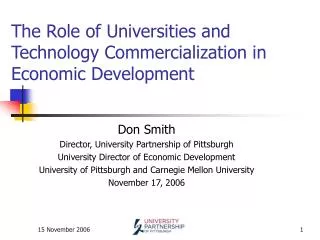 The Role of Universities and Technology Commercialization in Economic Development