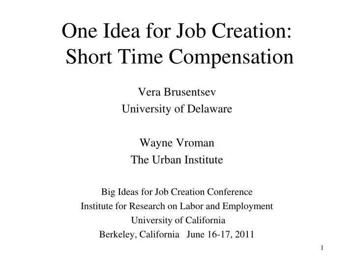 one idea for job creation short time compensation