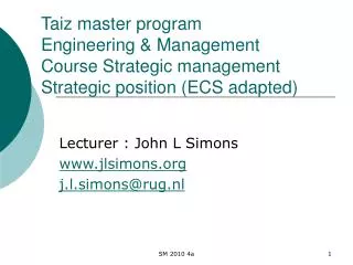 Taiz master program Engineering &amp; Management Course Strategic management Strategic position (ECS adapted)