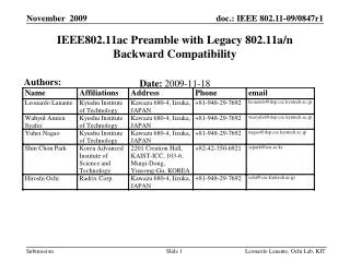 IEEE802.11ac Preamble with Legacy 802.11a/n Backward Compatibility