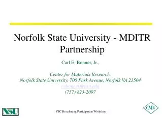 Norfolk State University - MDITR Partnership