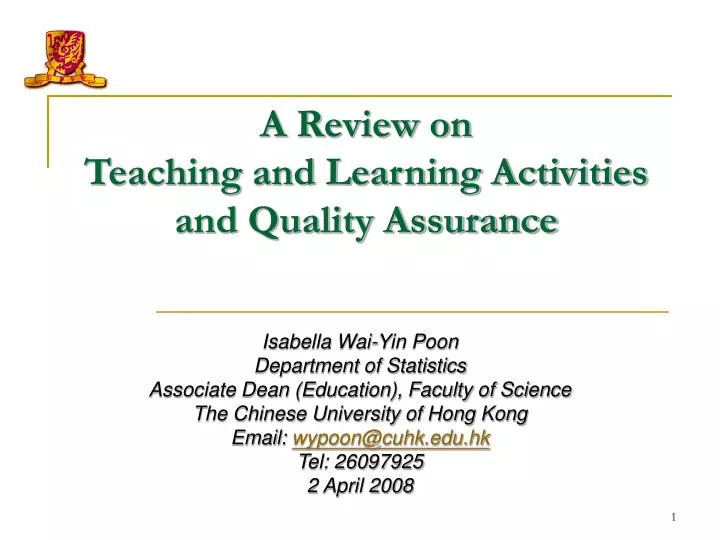 a review on teaching and learning activities and quality assurance