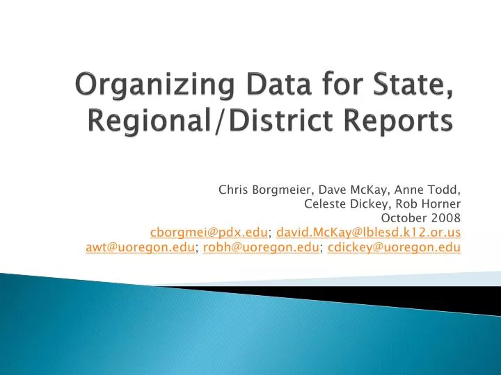 organizing data for state regional district reports