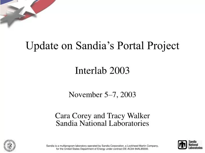 update on sandia s portal project