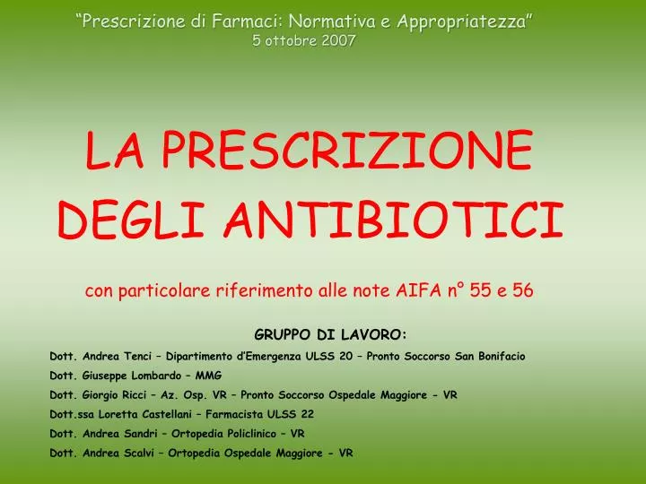 prescrizione di farmaci normativa e appropriatezza 5 ottobre 2007