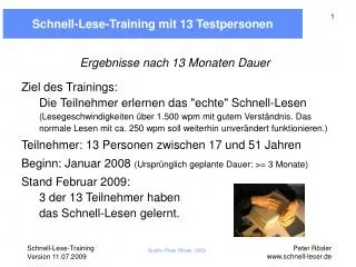 Schnell-Lese-Training mit 13 Testpersonen
