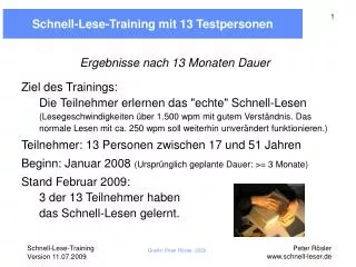 schnell lese training mit 13 testpersonen