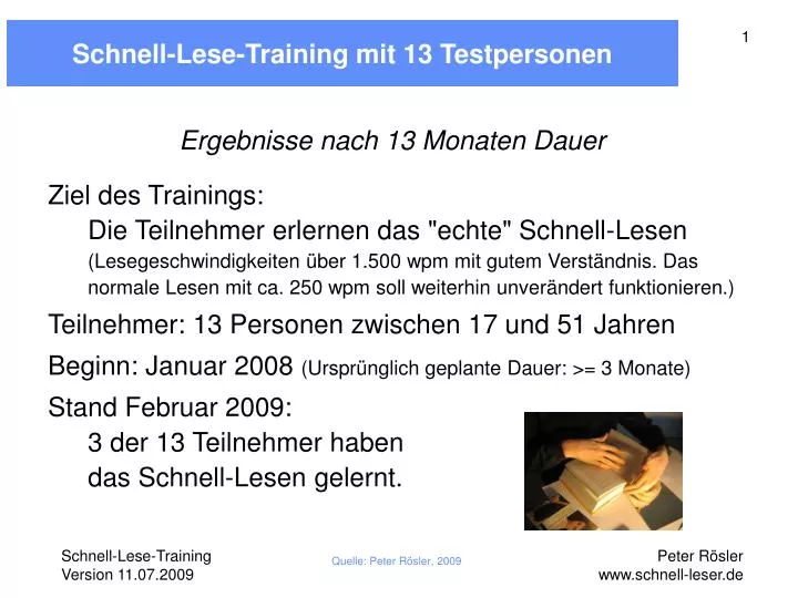 schnell lese training mit 13 testpersonen