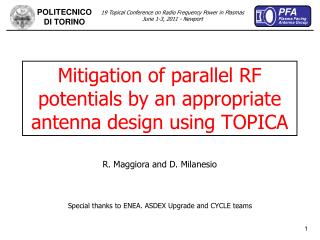 Mitigation of parallel RF potentials by an appropriate antenna design using TOPICA