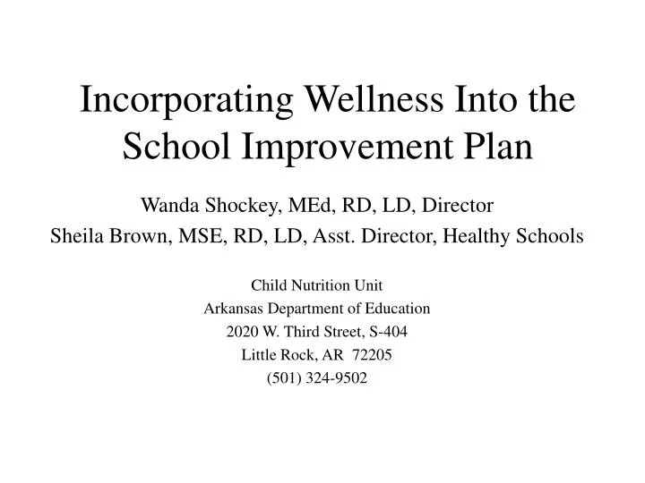 incorporating wellness into the school improvement plan