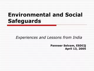 Environmental and Social Safeguards