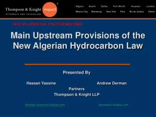 Main Upstream Provisions of the New Algerian Hydrocarbon Law