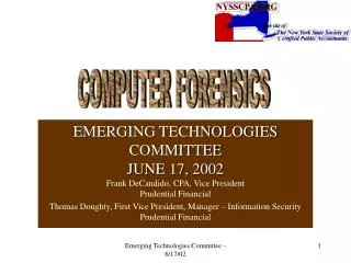 EMERGING TECHNOLOGIES COMMITTEE JUNE 17, 2002 Frank DeCandido, CPA, Vice President Prudential Financial