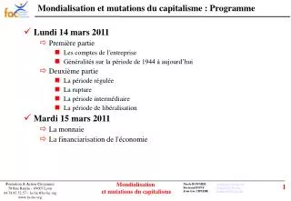 Mondialisation et mutations du capitalisme : Programme