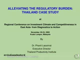 By Dr. Phanit Laosirirat Executive Director Thailand Productivity Institute