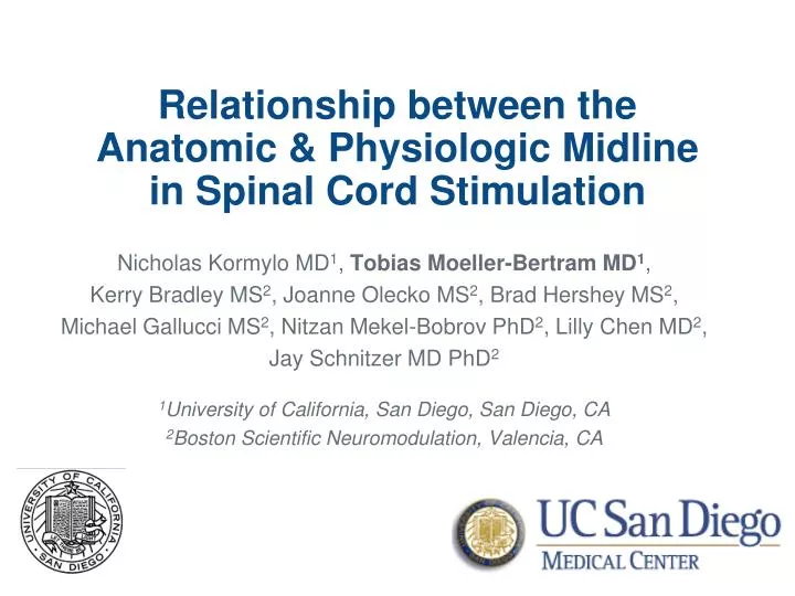 relationship between the anatomic physiologic midline in spinal cord stimulation