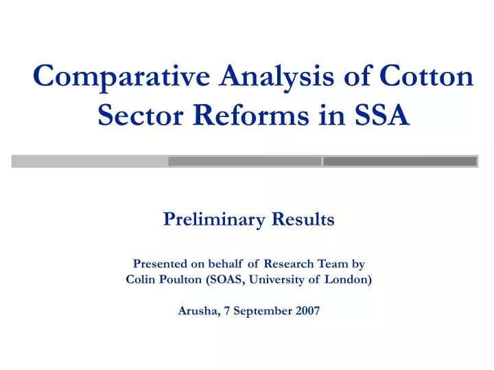 comparative analysis of cotton sector reforms in ssa