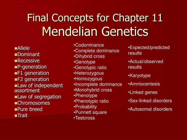 final concepts for chapter 11 mendelian genetics