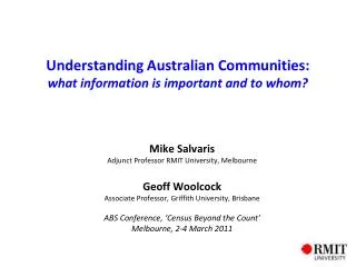 Understanding Australian Communities: what information is important and to whom?