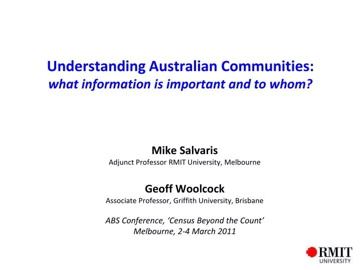 understanding australian communities what information is important and to whom