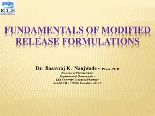 FUNDAMENTALS OF MODIFIED RELEASE FORMULATIONS