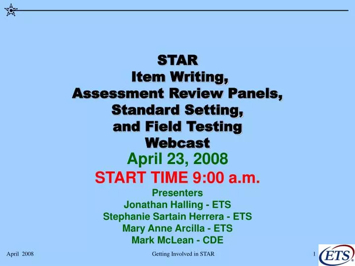 star item writing assessment review panels standard setting and field testing webcast