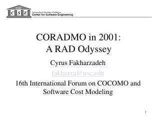 CORADMO in 2001: A RAD Odyssey