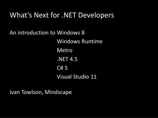 What’s Next for .NET Developers