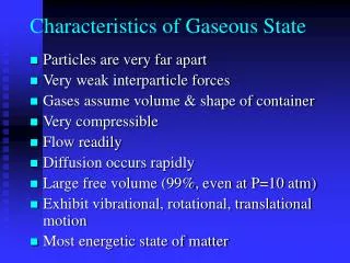 characteristics of gaseous state