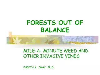 FORESTS OUT OF BALANCE
