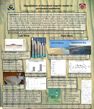 Degradation of dissolved organic matter in permeable sediments Lindsay Chipman, Markus Huettel, Katie Higgs, Matt Lasche