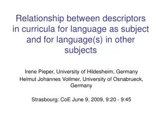 Relationship between descriptors in curricula for language as subject and for language(s) in other subjects