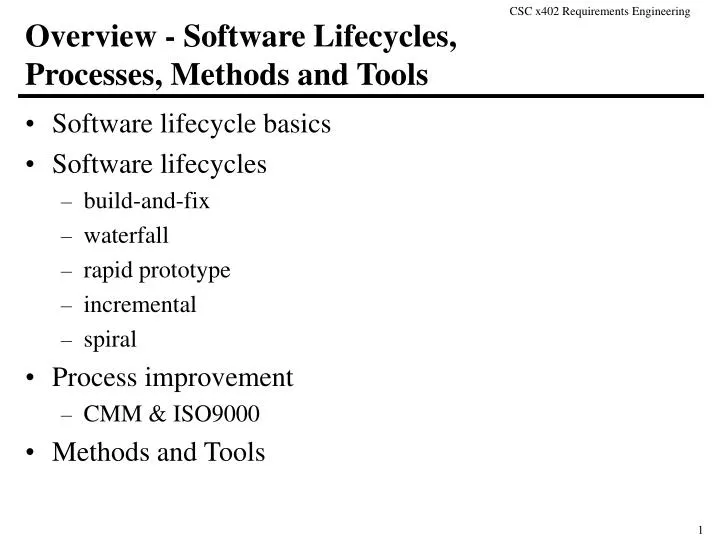 overview software lifecycles processes methods and tools
