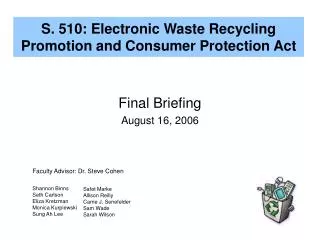 S. 510: Electronic Waste Recycling Promotion and Consumer Protection Act