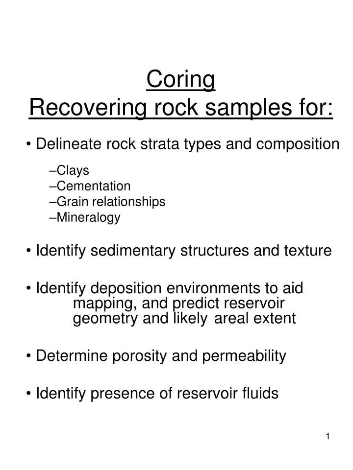 coring recovering rock samples for