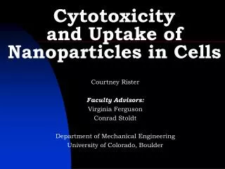 Cytotoxicity and Uptake of Nanoparticles in Cells