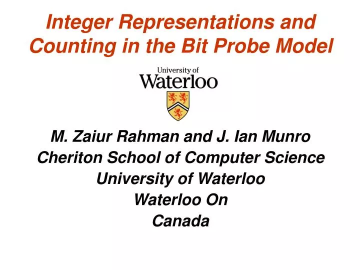 integer representations and counting in the bit probe model