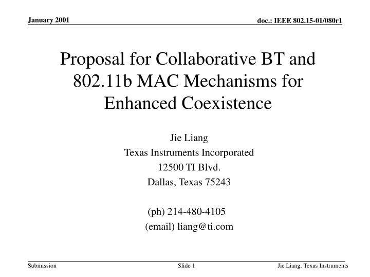 proposal for collaborative bt and 802 11b mac mechanisms for enhanced coexistence