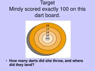 Target Mindy scored exactly 100 on this dart board.