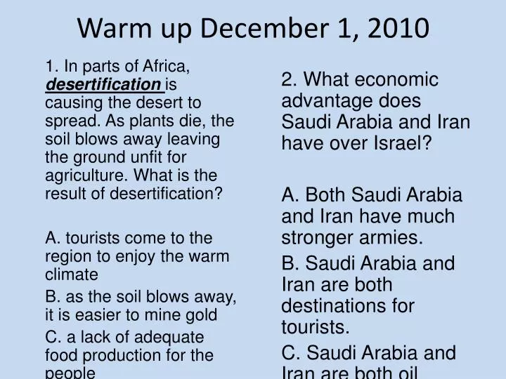 warm up december 1 2010