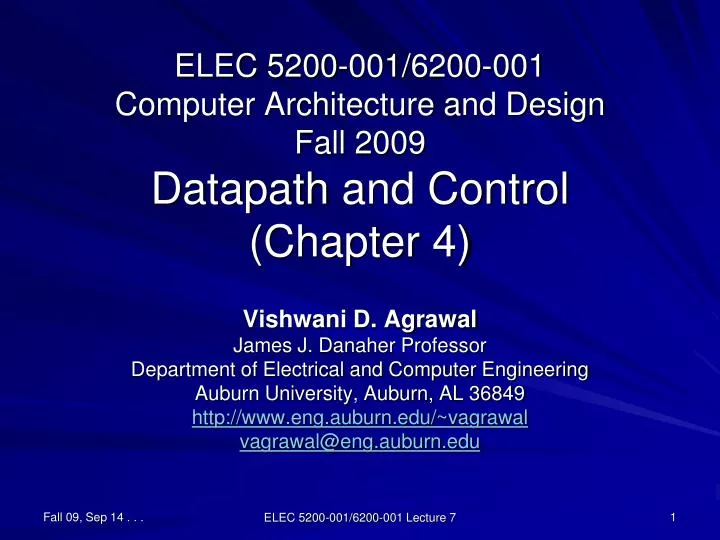 elec 5200 001 6200 001 computer architecture and design fall 2009 datapath and control chapter 4