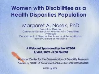 Women with Disabilities as a Health Disparities Population