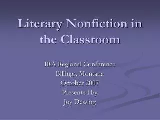 Literary Nonfiction in the Classroom
