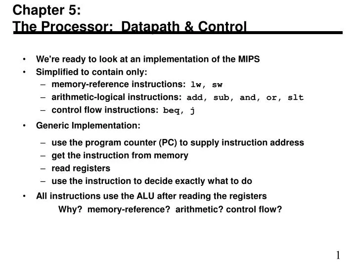 chapter 5 the processor datapath control