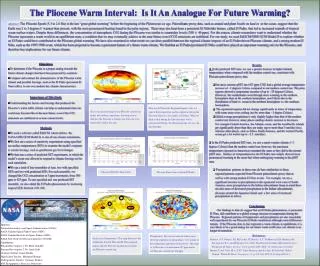 The Pliocene Warm Interval: Is It An Analogue For Future Warming?