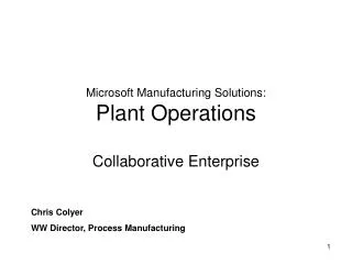 Microsoft Manufacturing Solutions: Plant Operations
