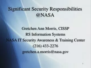 Significant Security Responsibilities @NASA