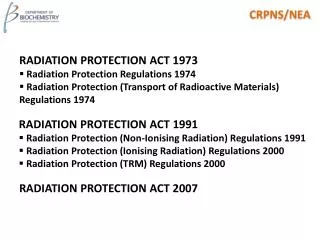 RADIATION PROTECTION ACT 1991 Radiation Protection (Non-Ionising Radiation) Regulations 1991 Radiation Protection (Ion