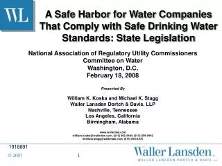 A Safe Harbor for Water Companies That Comply with Safe Drinking Water Standards: State Legislation