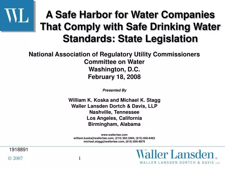 a safe harbor for water companies that comply with safe drinking water standards state legislation